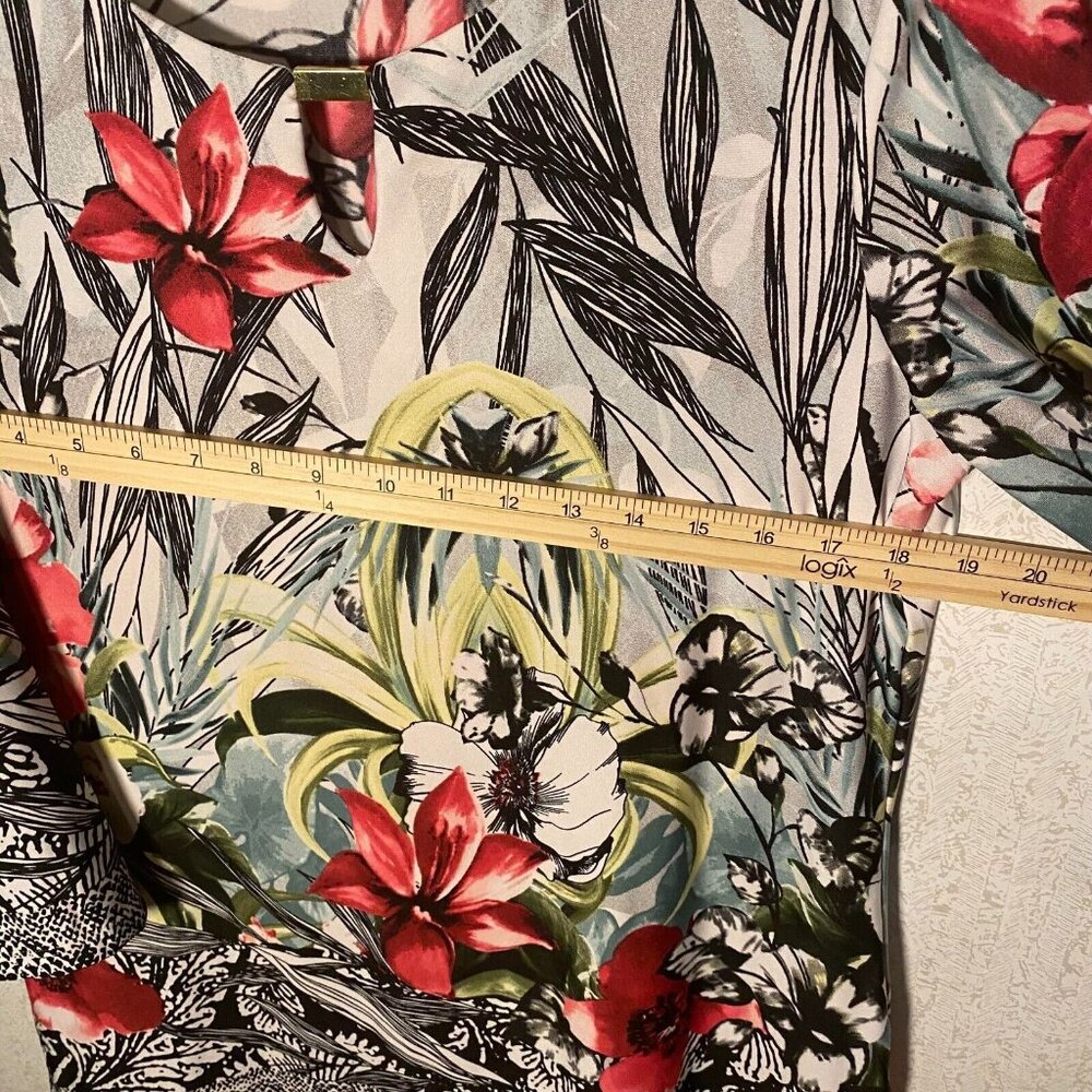 Linea Domani Long Tunic Or Mini Dress Floral Key Hole Stretch Size Medium - Picture 8 of 10